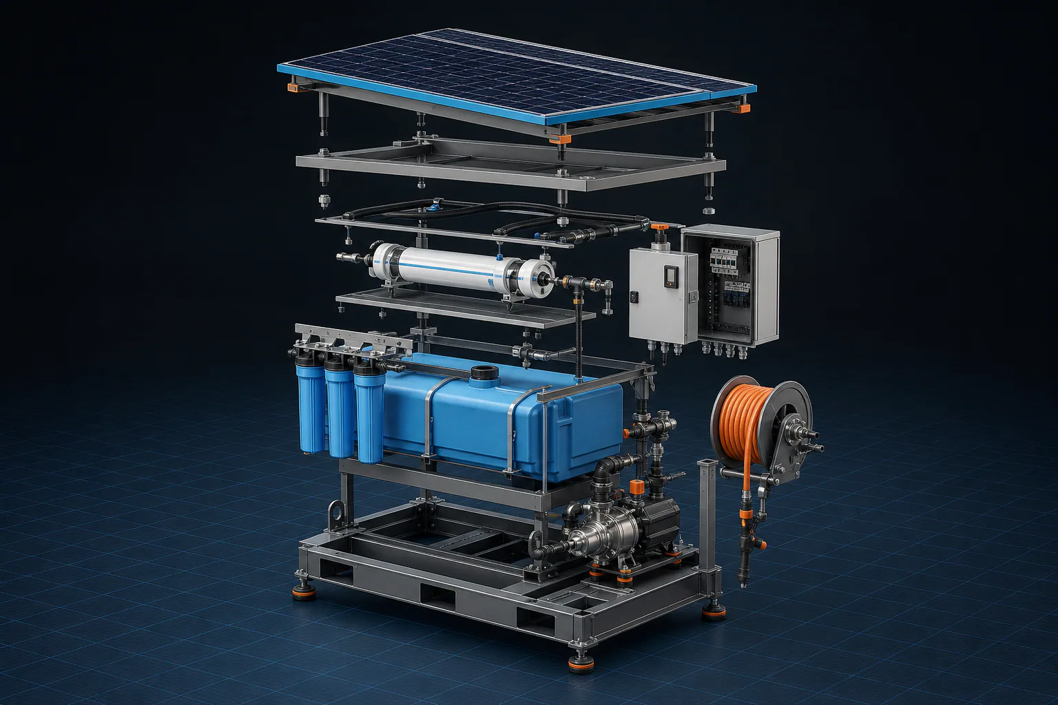 Exploded AQUA-LIFT water station concept