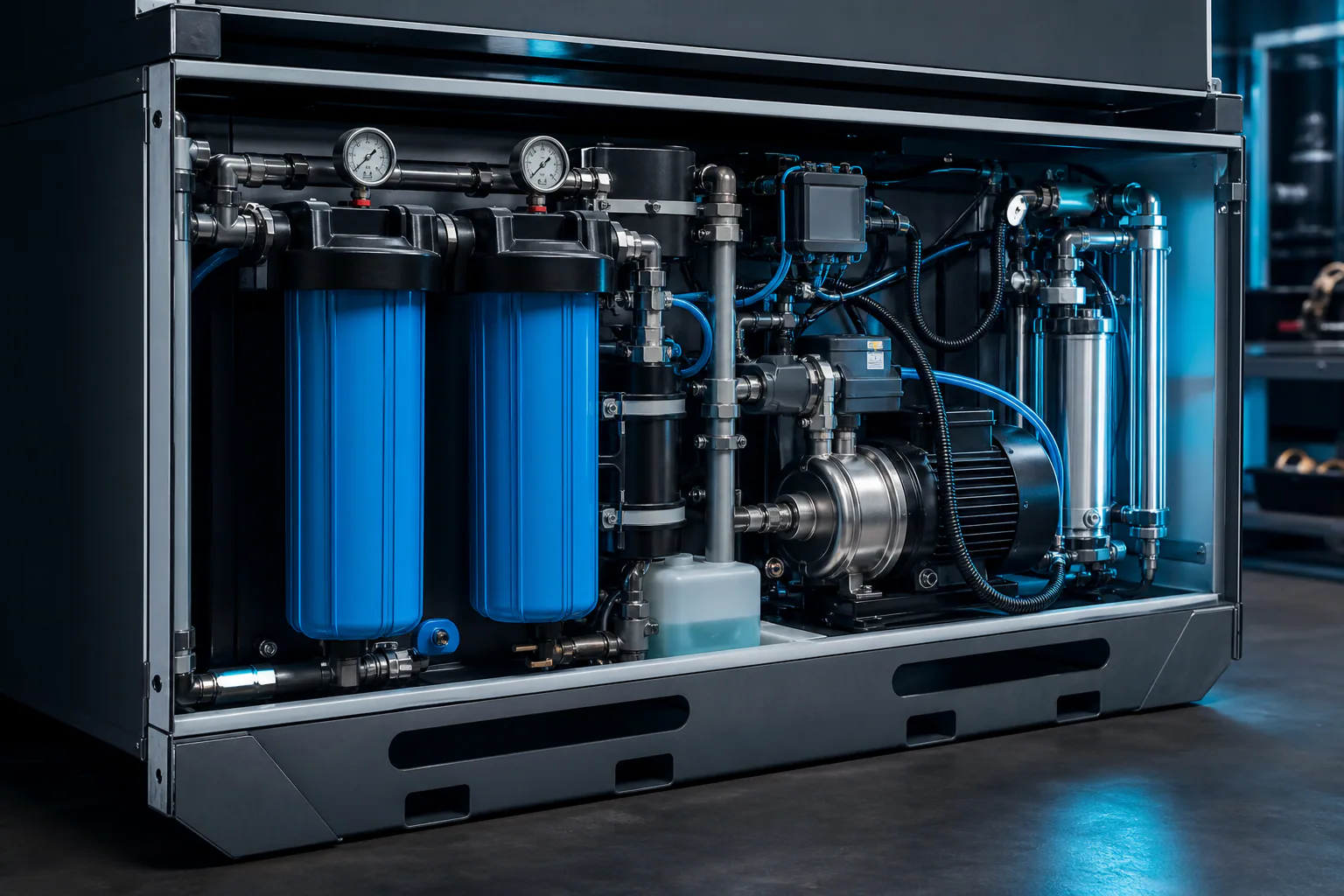AQUA-LIFT service bay with filters and pump