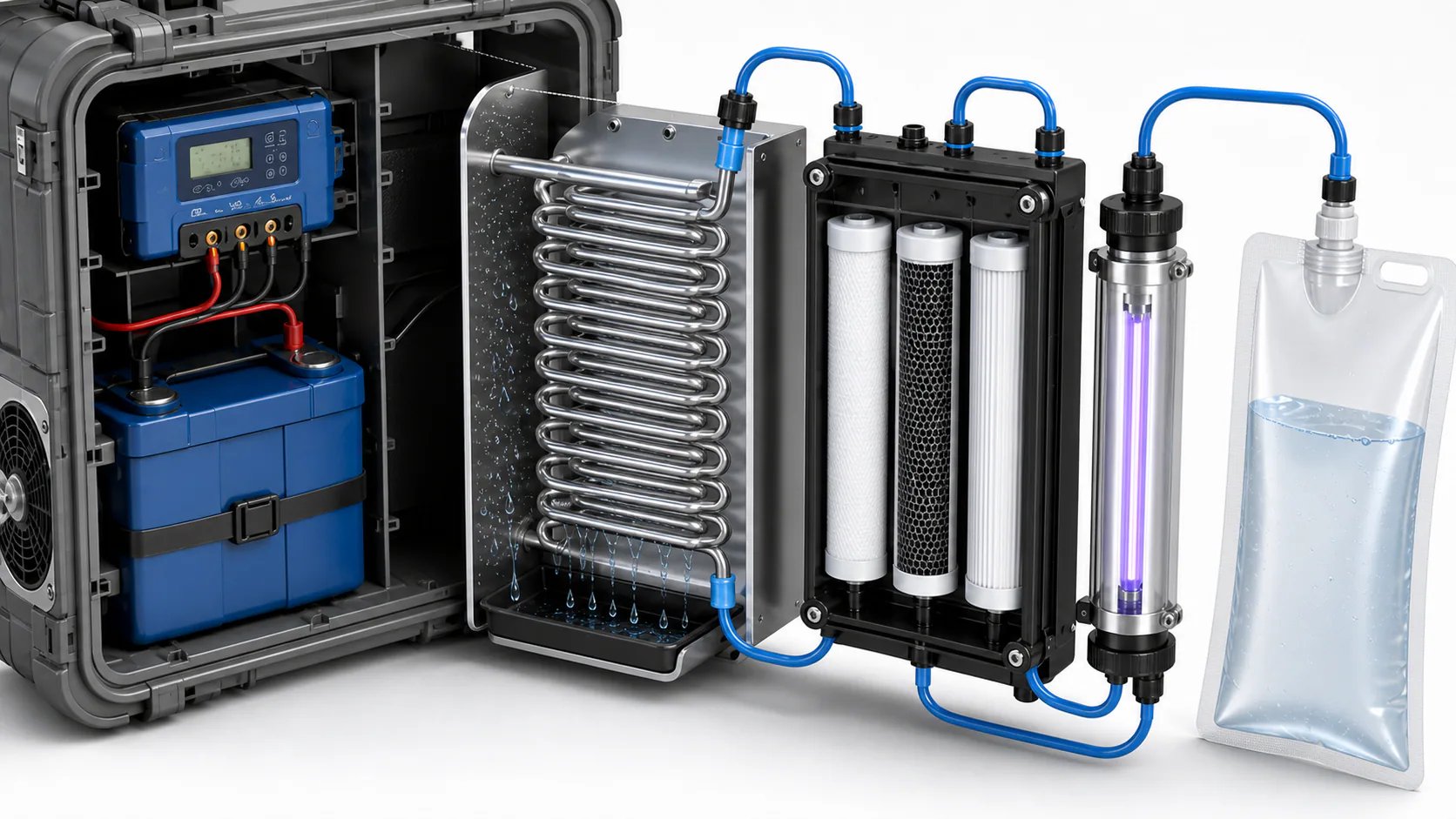 AtmosPouch condenser filtration UV and pouch detail concept